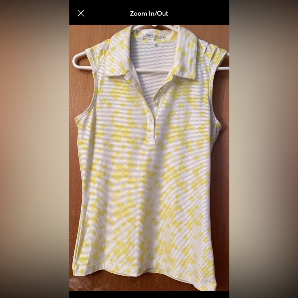 Nike Golf Women’s Dri Fit Yellow & White Printed Sleeveless Polo Size XS
